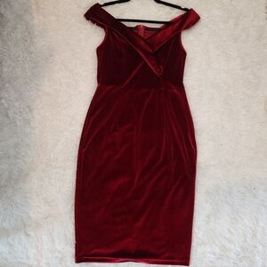 Velvet Cocktail Dress - Burgundy / Cranberry / Dark Red